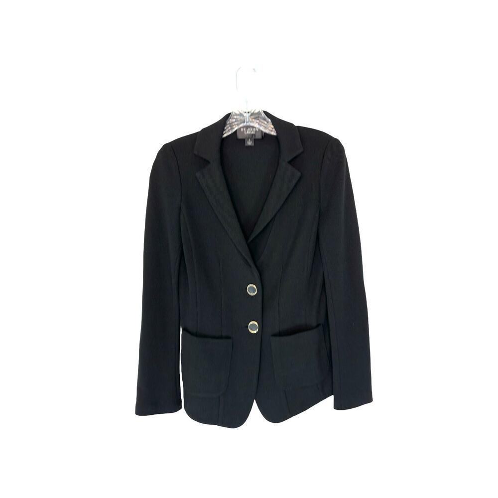 St. John‎ Caviar Sweater Blazer Black Santana Knit Office Business Work Size 2